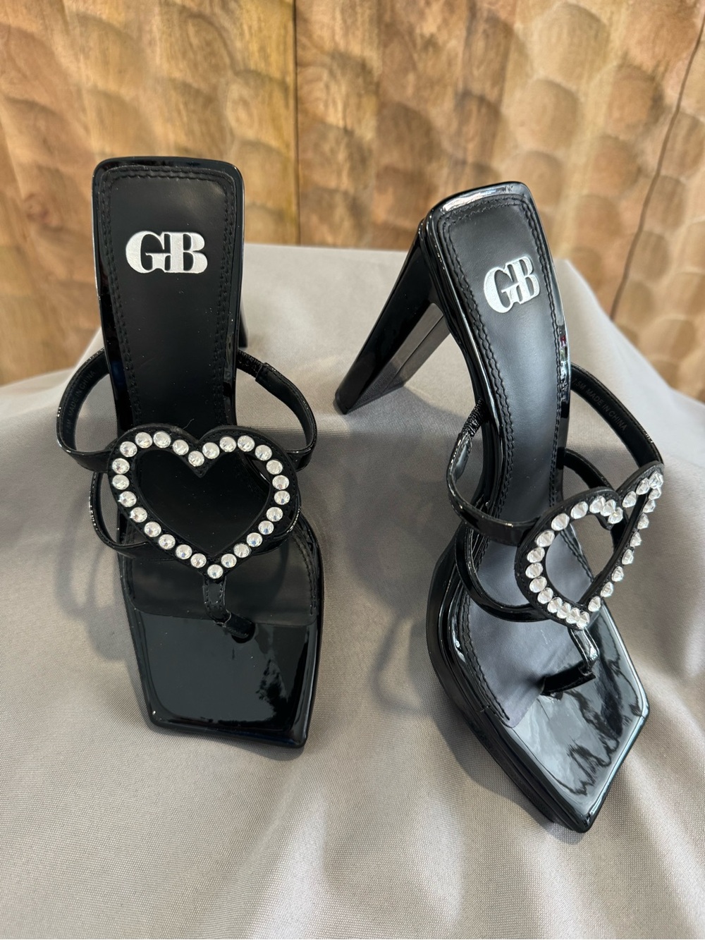 Gianni Bini Black Patent Heart-Rhinestone Square-Toe Heels